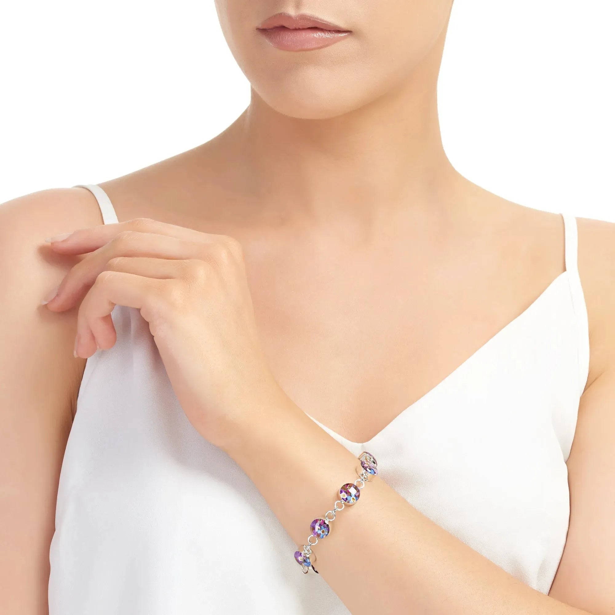 Bracelet en argent sterling avec de vraies fleurs | Bracelet à breloques multi-fleurs par Shrieking Violet®