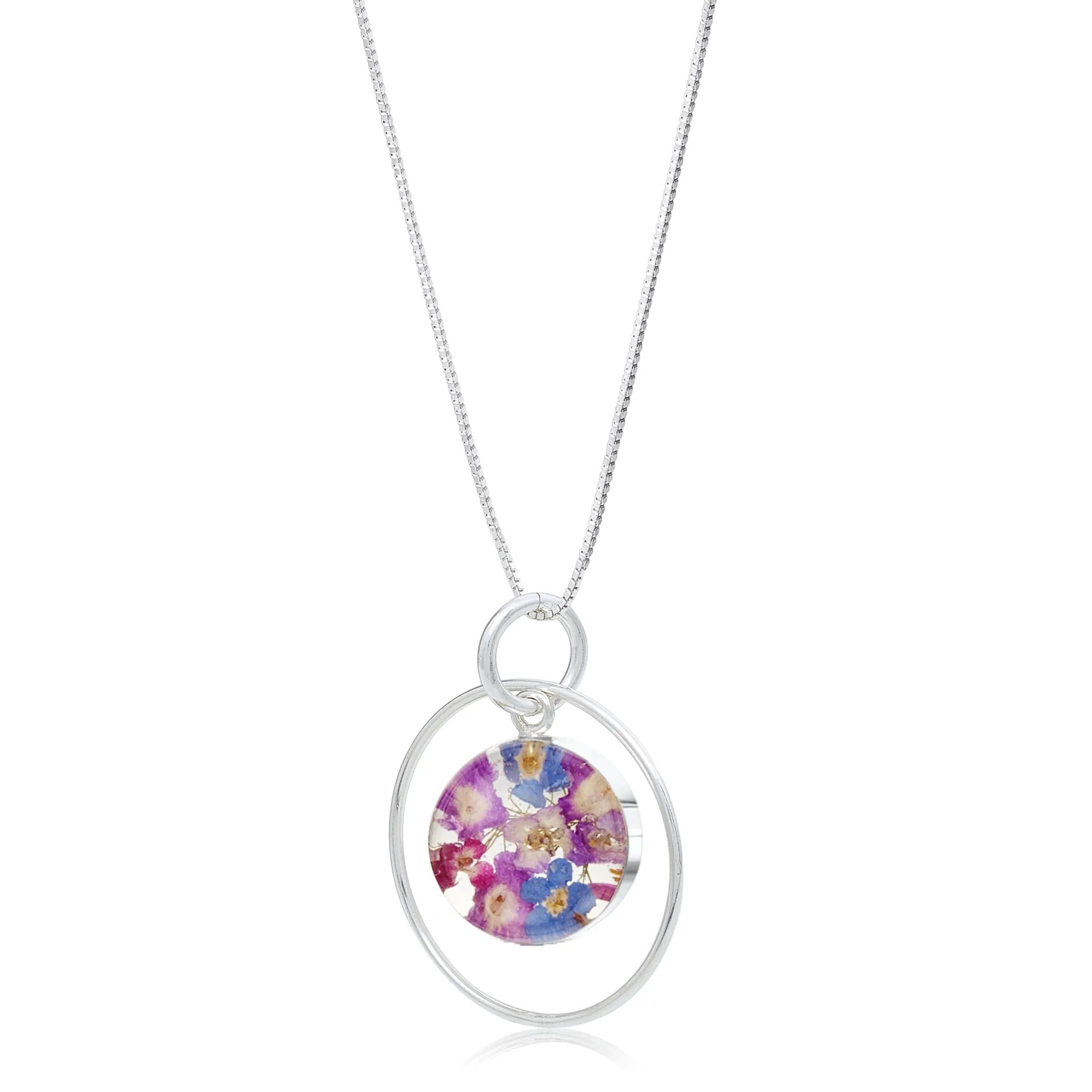 Collier pendentif en véritable fleur en argent sterling – Collection Purple Haze