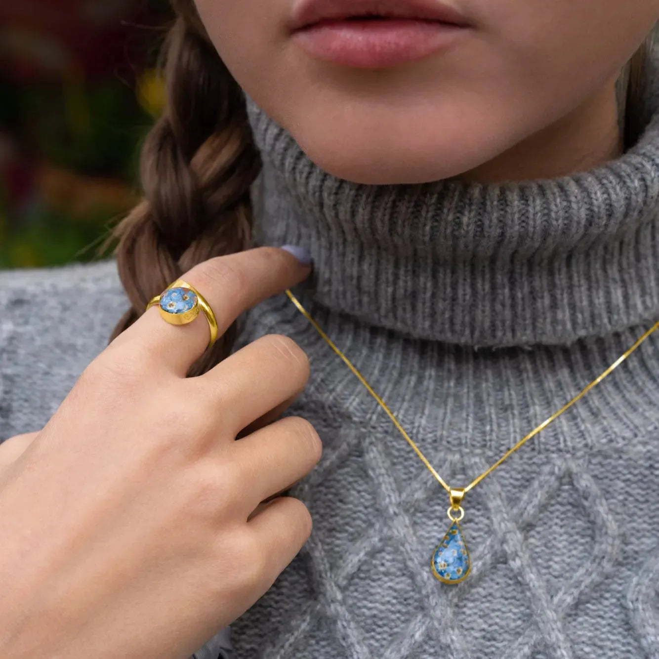 Forget-me-not necklace by Shrieking Violet® Gold-plated sterling silver teardrop.