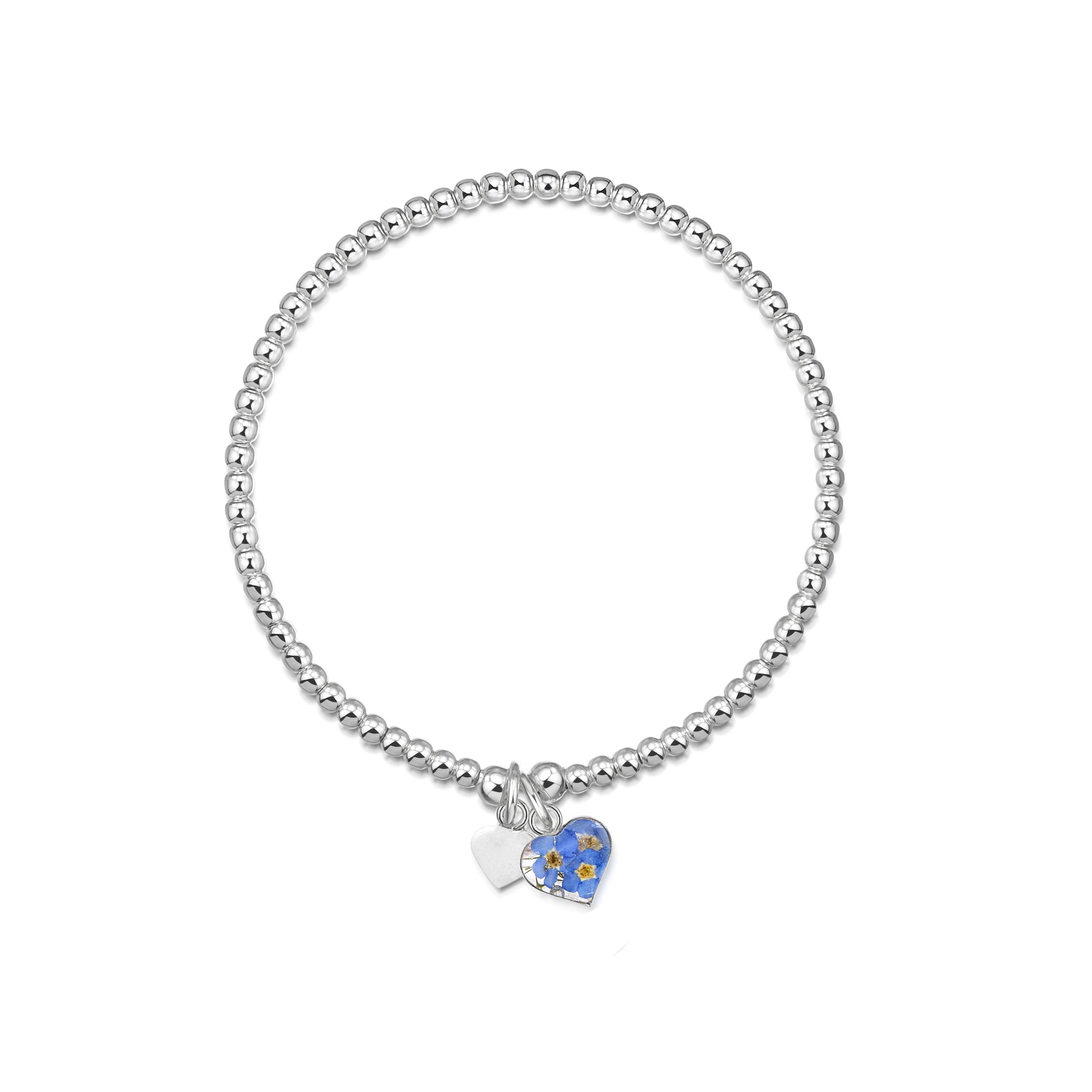 Bracelet extensible perlé avec breloque cœur en argent Forget Me Not