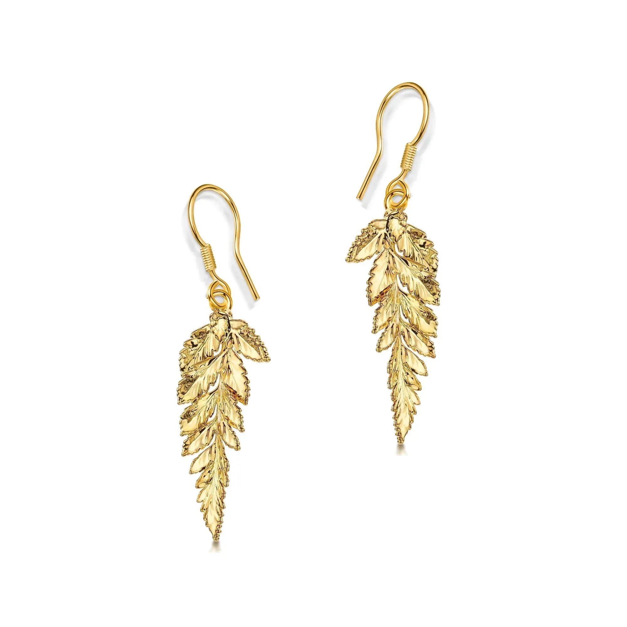 Boucles d'oreilles en feuille de fougère véritable plaquées or - Bijoux faits main inspirés par la nature