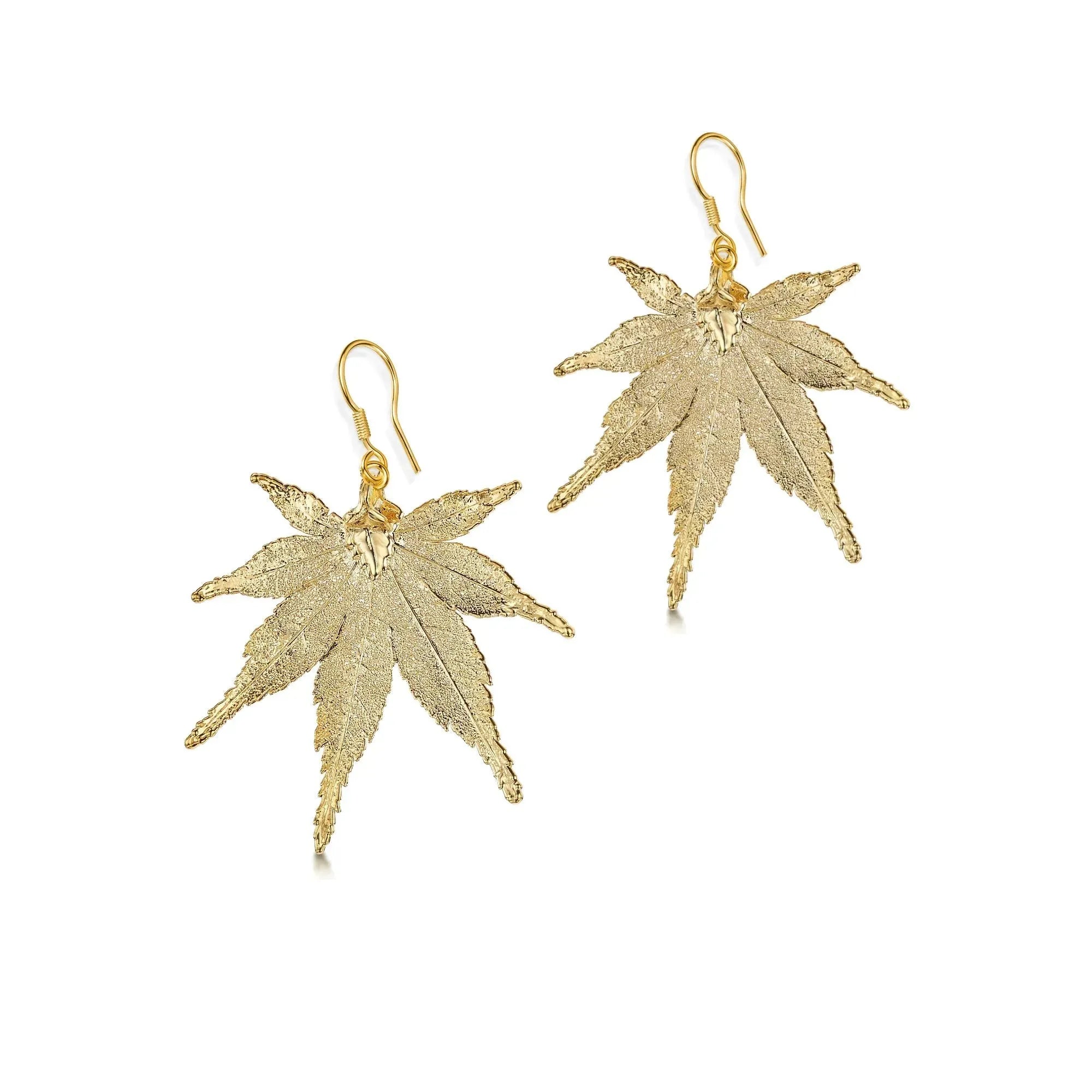 Boucles d'oreilles en feuille d'érable japonaise véritable plaquées or - Bijoux naturels faits main