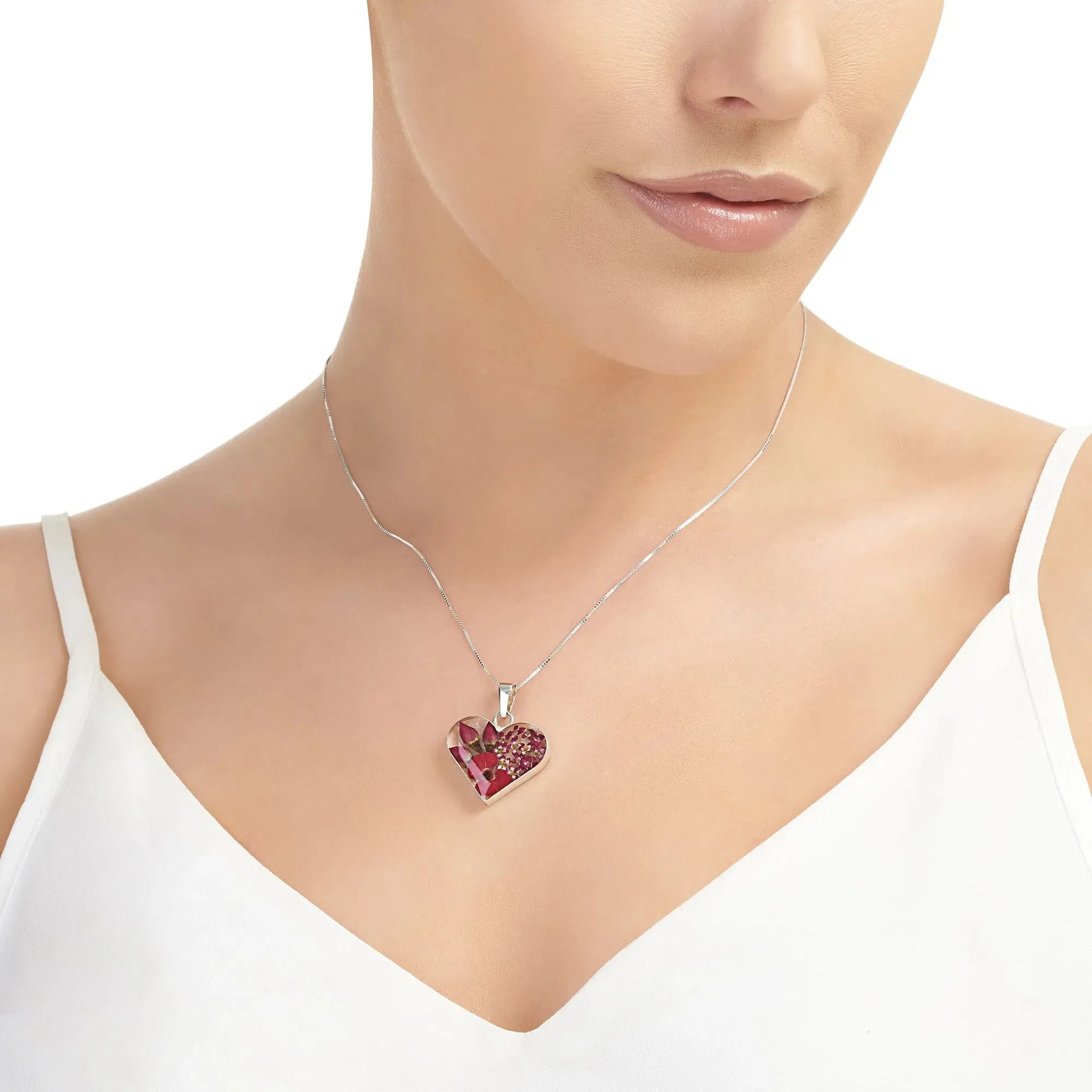 Collier pendentif cœur en forme de coquelicot rose Shrieking Violet® en argent sterling