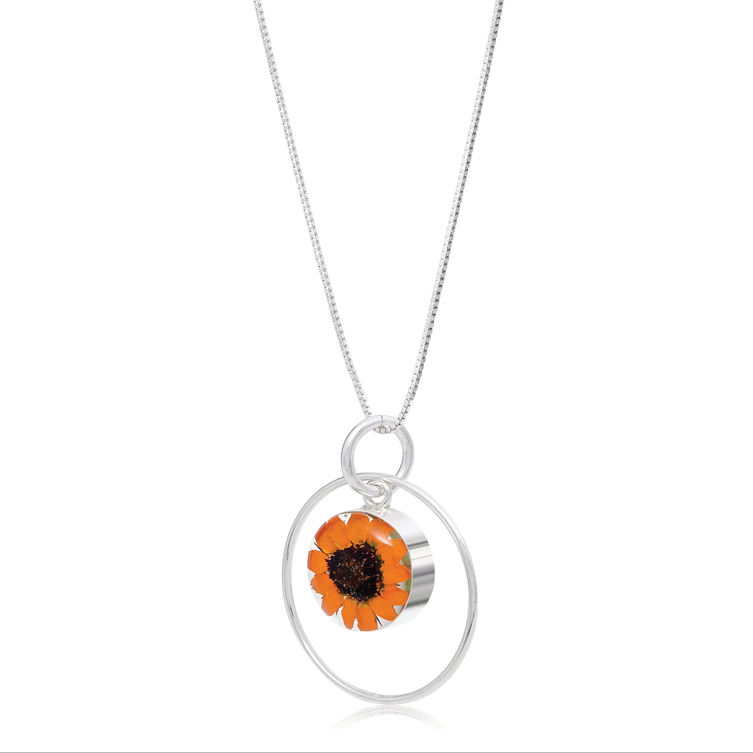 Collier pendentif tournesol en argent sterling rond