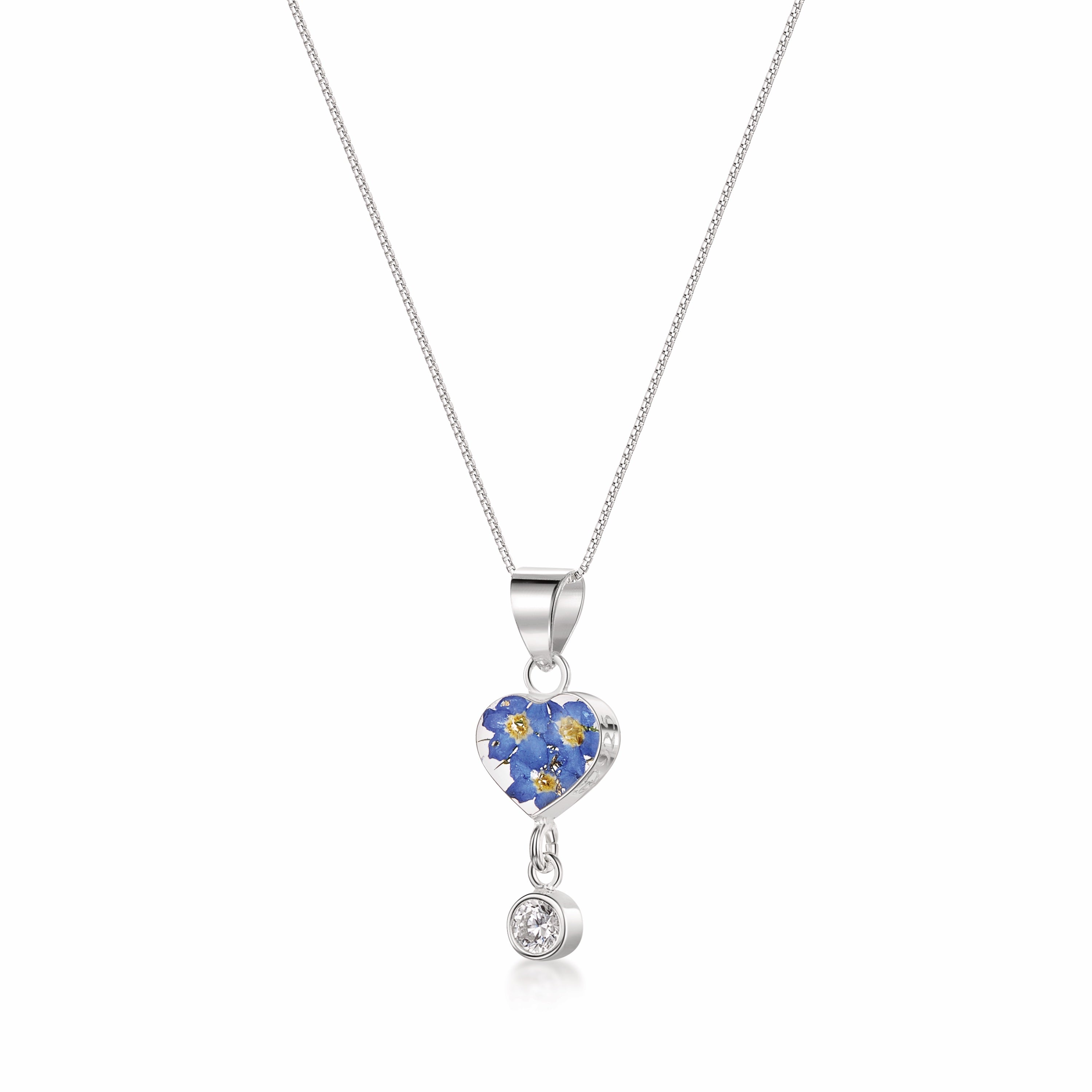 Collier pendentif avec vraie fleur et breloque pierre de naissance