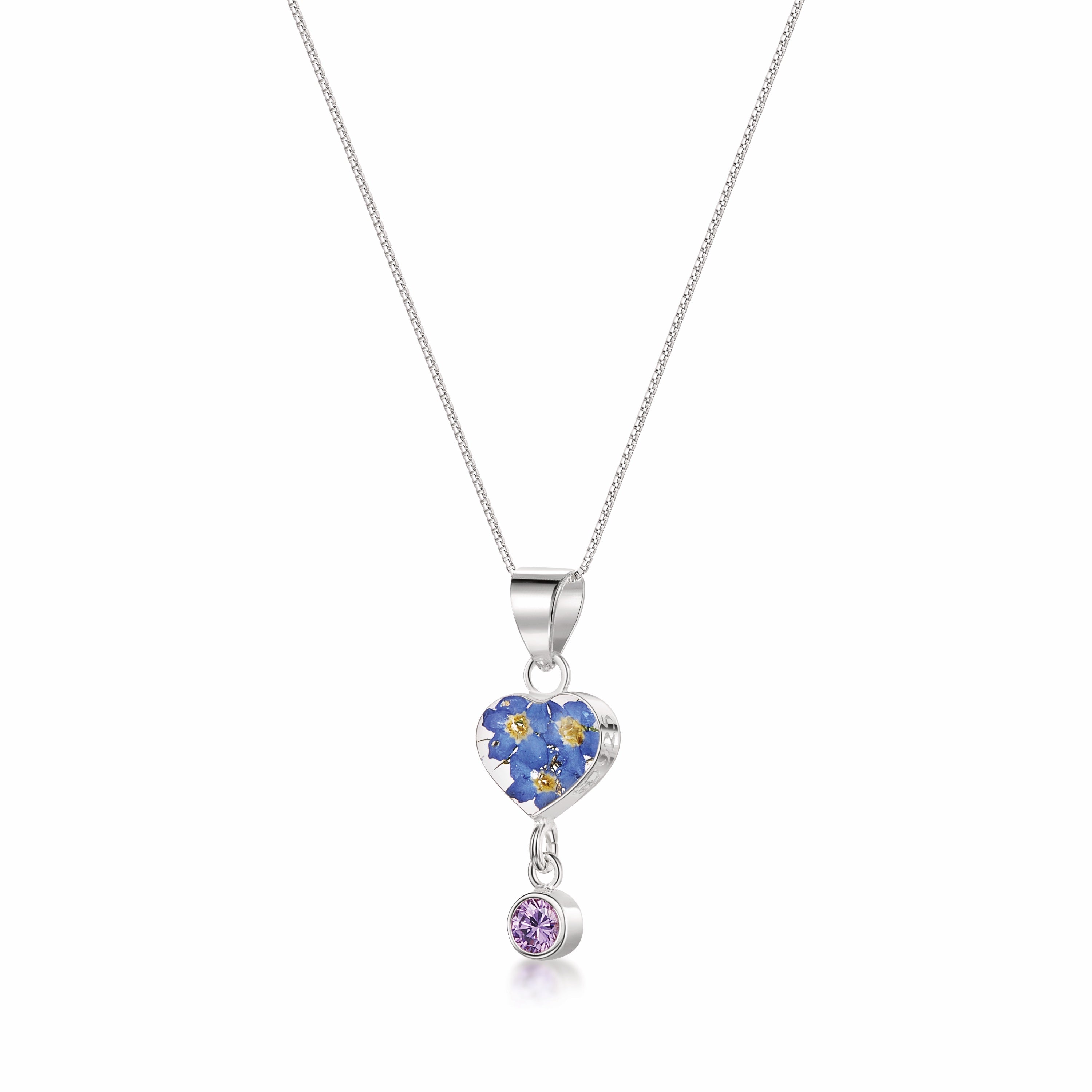 Collier pendentif avec vraie fleur et breloque pierre de naissance