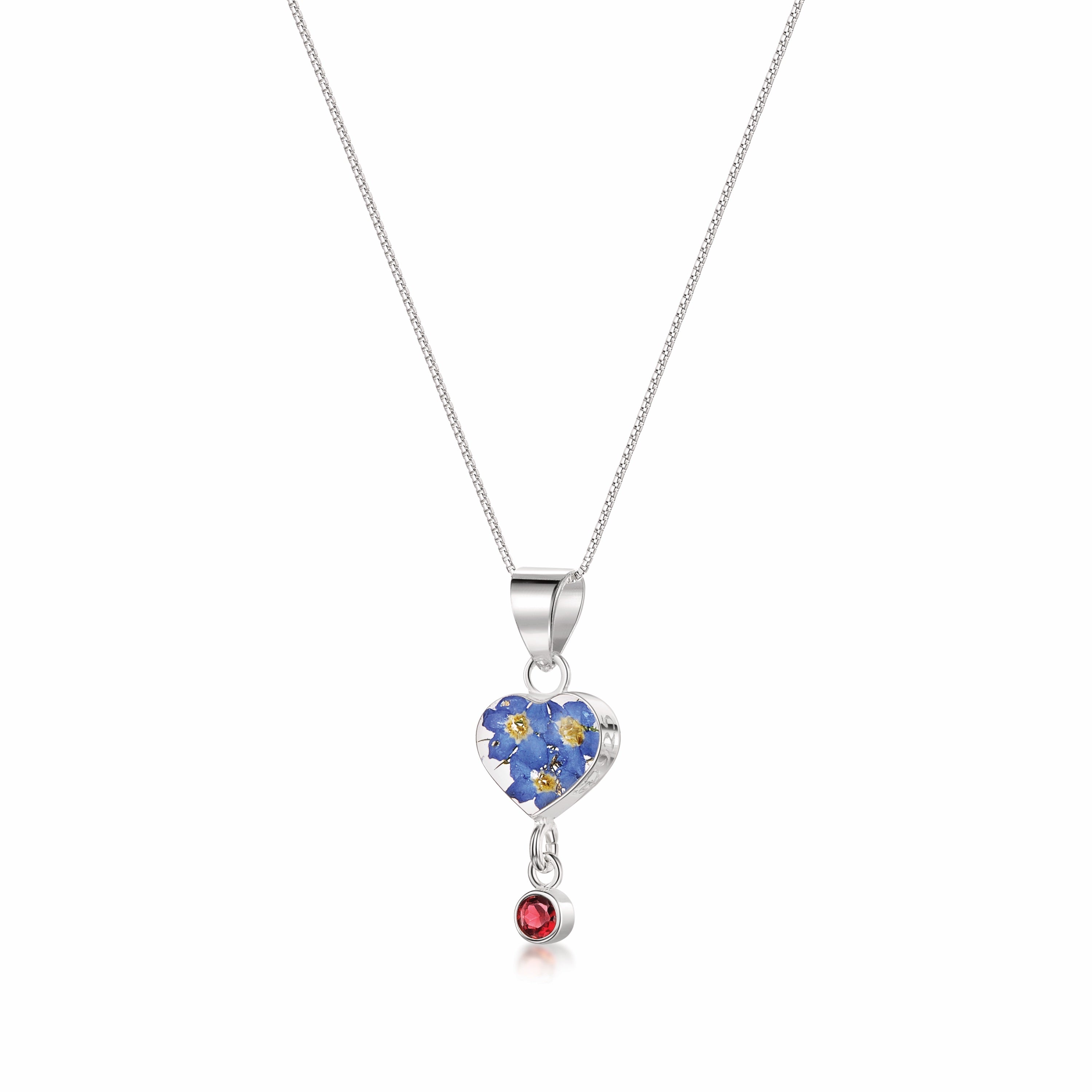 Collier pendentif avec vraie fleur et breloque pierre de naissance