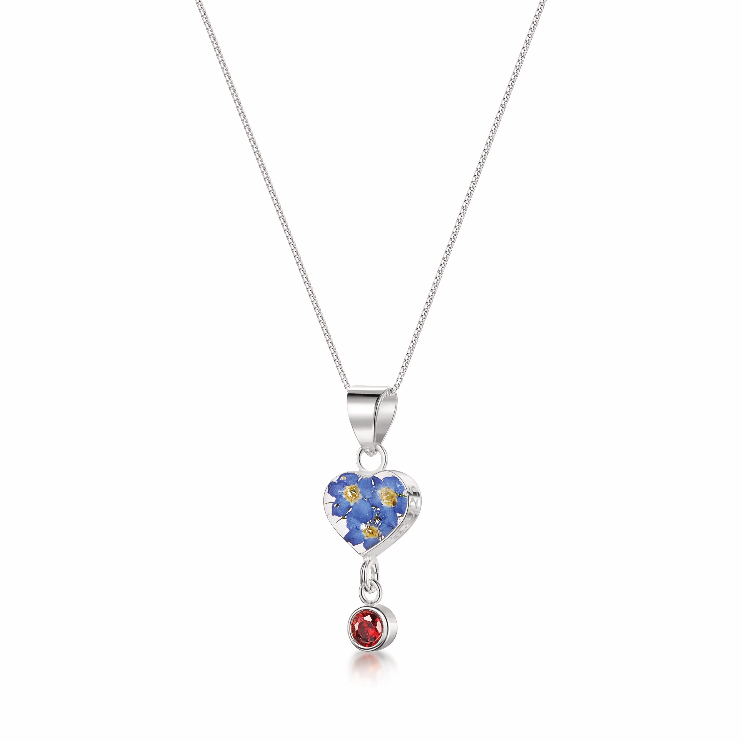 Collier pendentif avec vraie fleur et breloque pierre de naissance