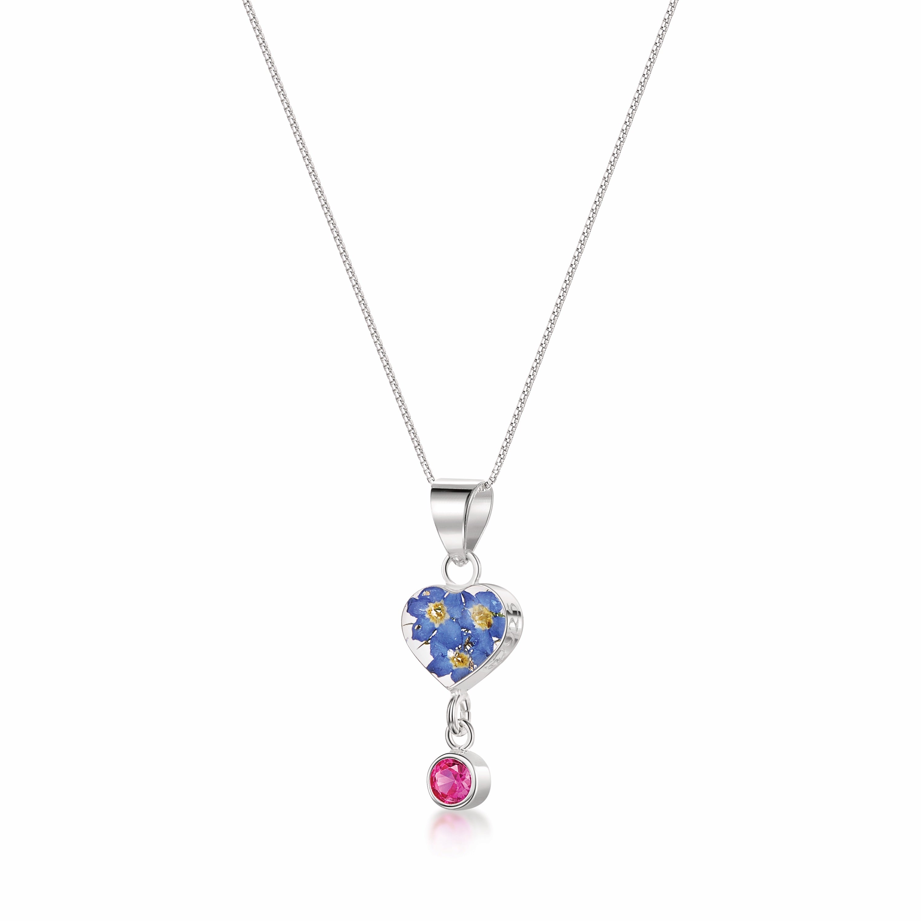 Collier pendentif avec vraie fleur et breloque pierre de naissance
