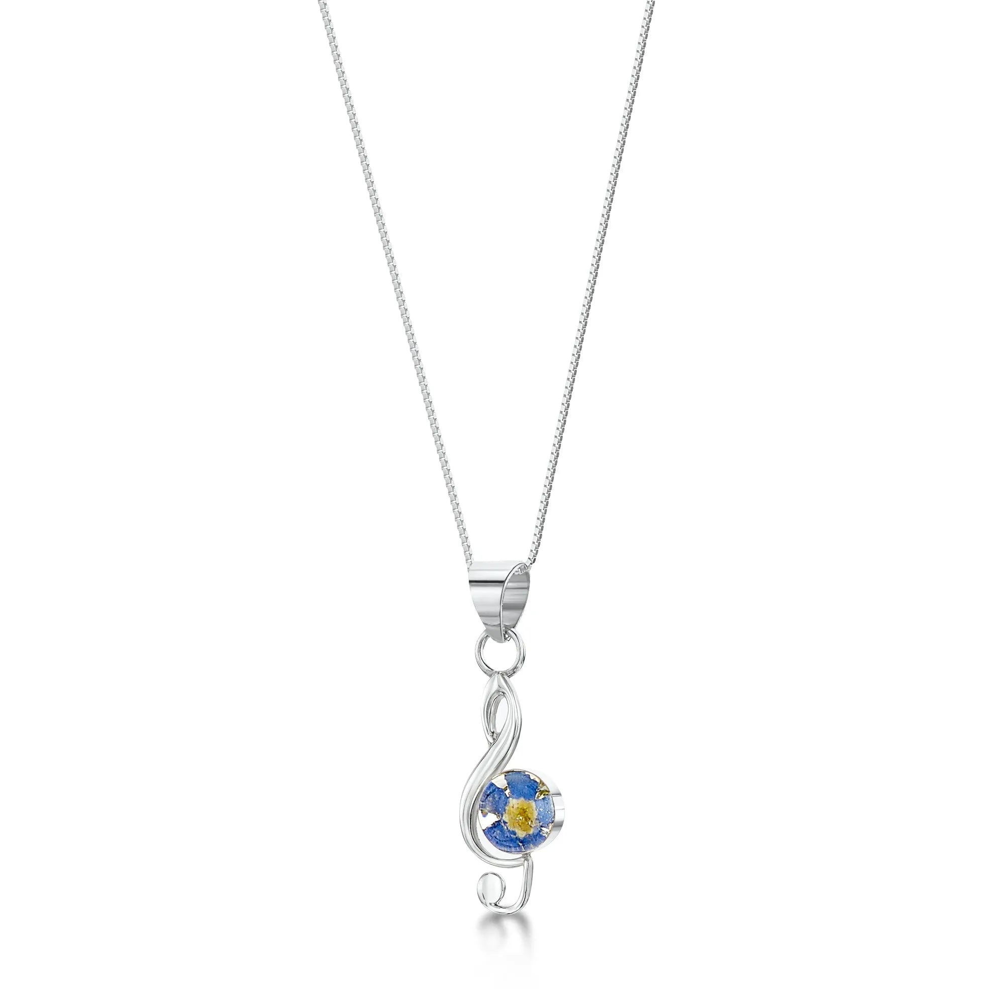 Collier en argent clé de sol Fleur de myosotis | Violette hurlante®