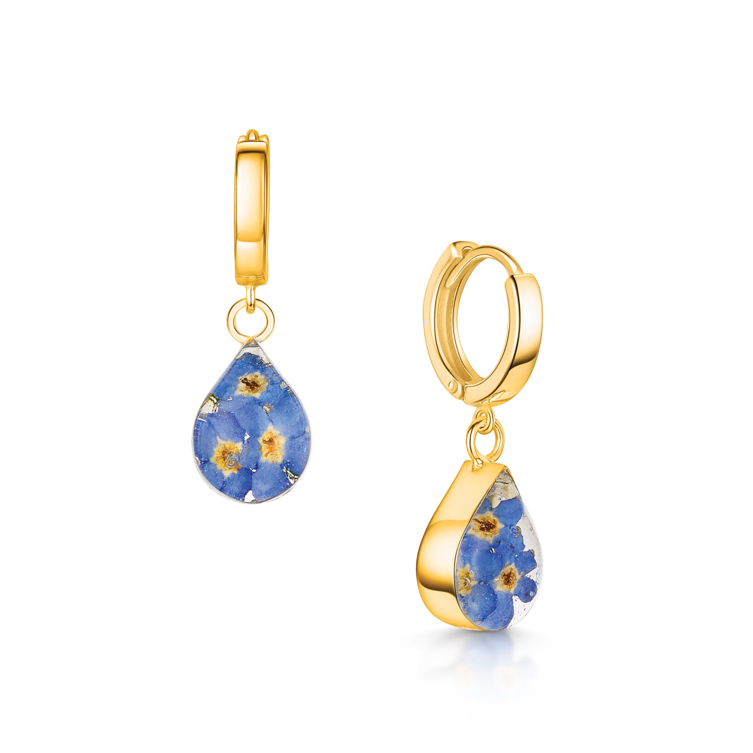 Boucles d'oreilles Huggie - Myosotis - Goutte - Argent sterling ou plaqué or