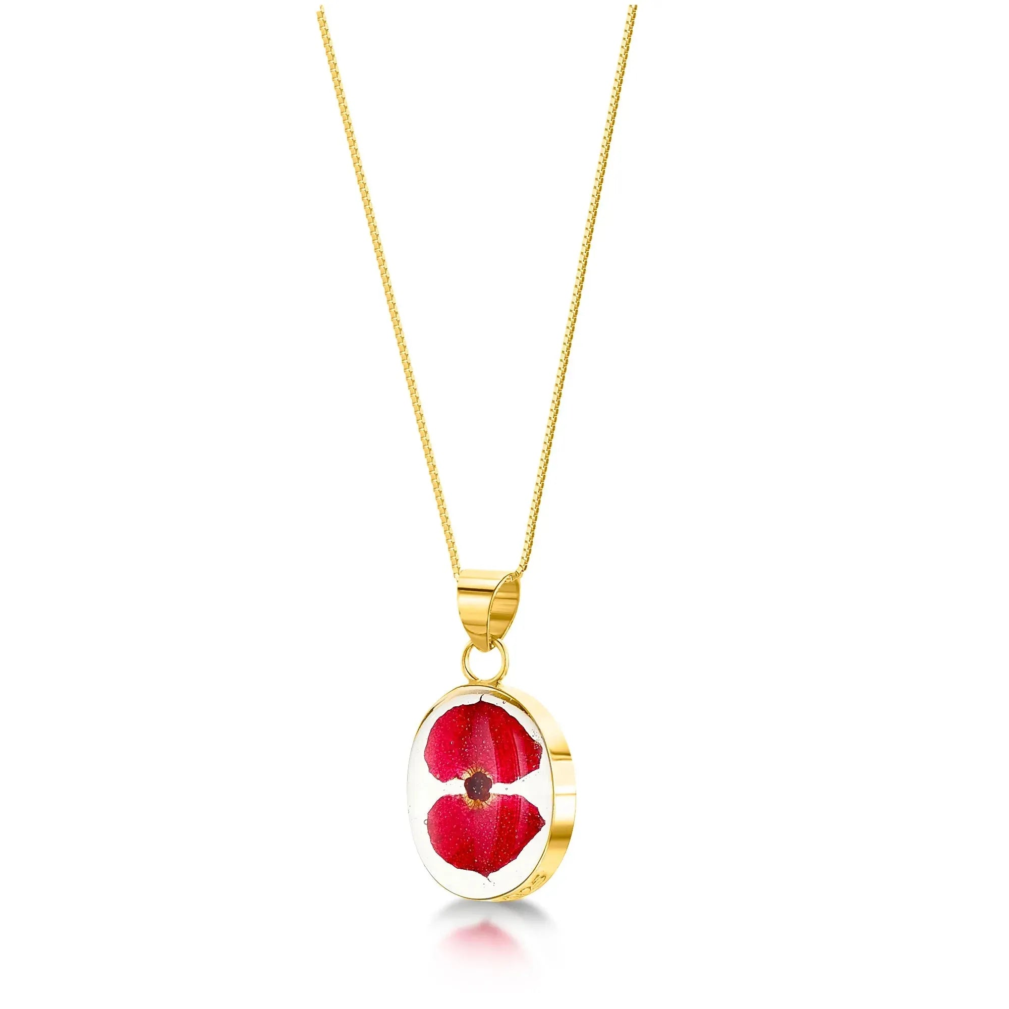 Collier coquelicot par Shrieking Violet® Pendentif ovale en argent sterling fait main avec une mini Euphorbia milii unique