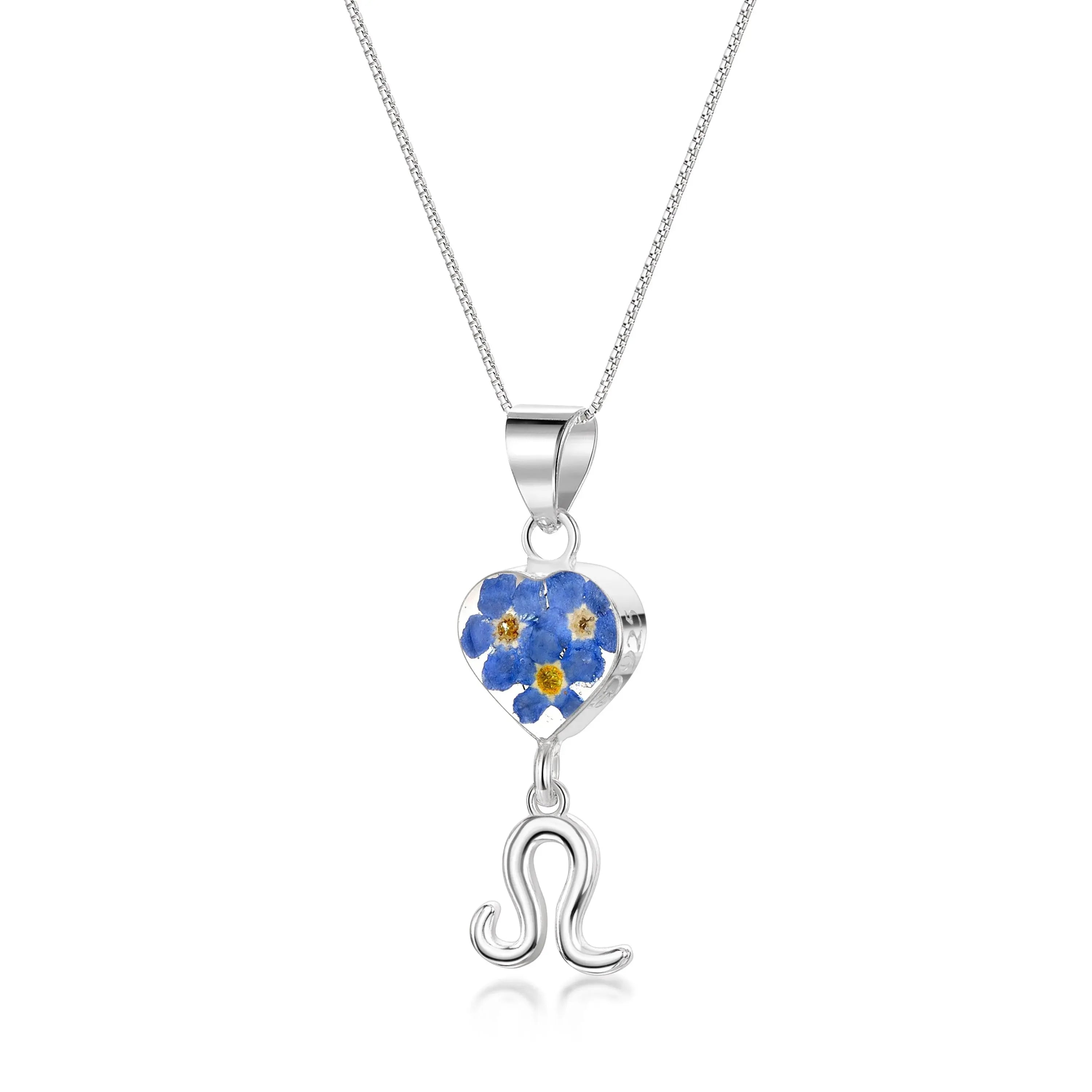 Leo Necklace - Sterling silver pendant with real flowers & a zodiac charm. More Options...