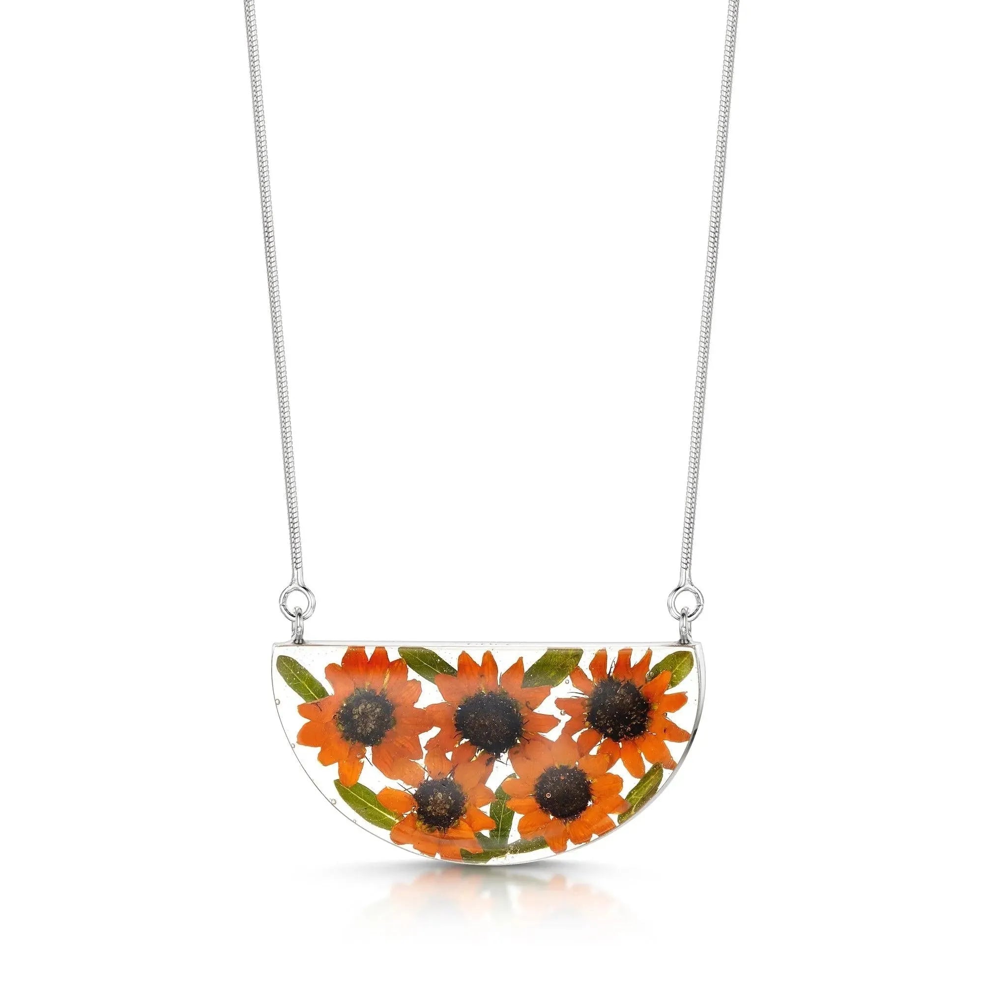 Sterling silver snake chain necklace | Sunflower | Half Moon