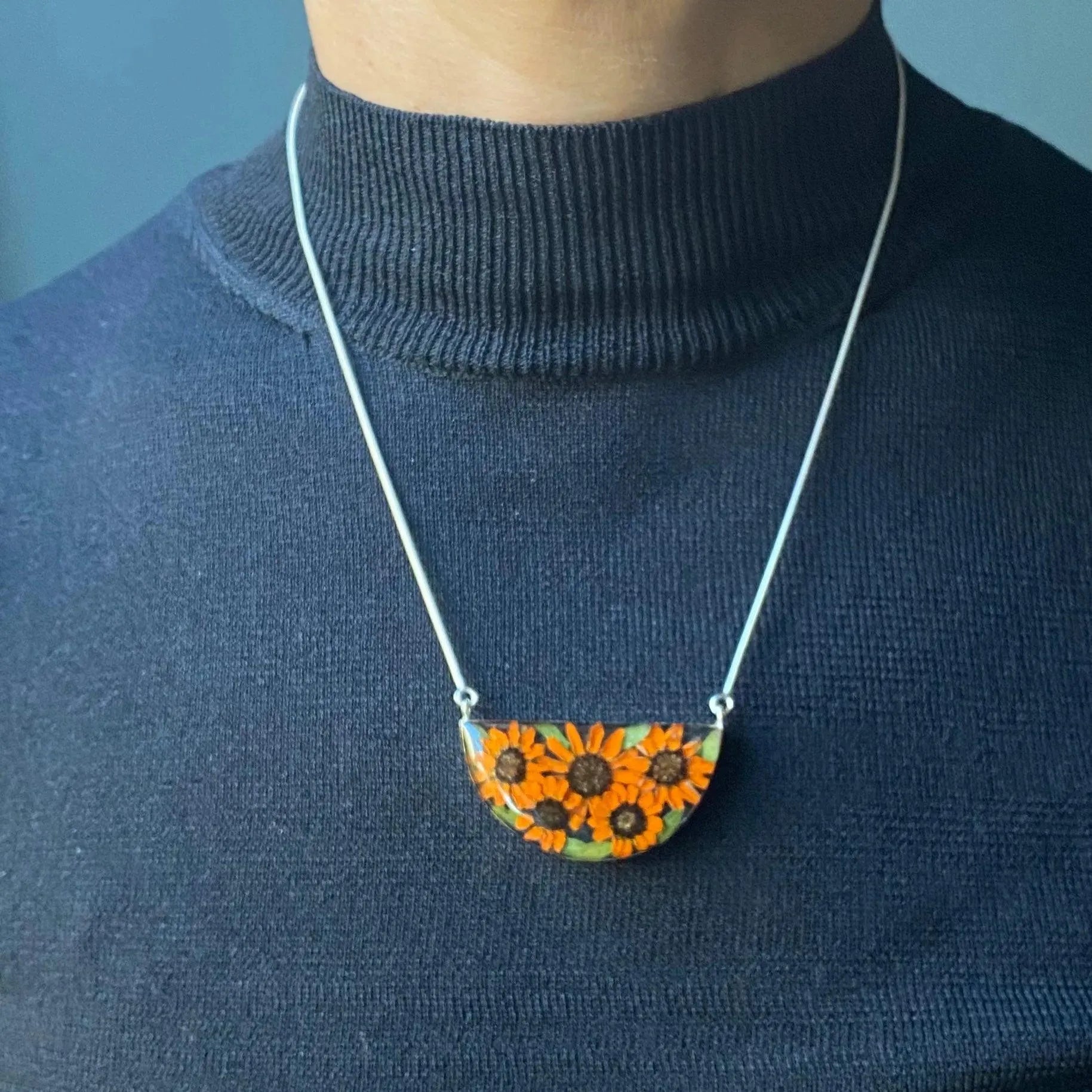 Sterling silver snake chain necklace | Sunflower | Half Moon