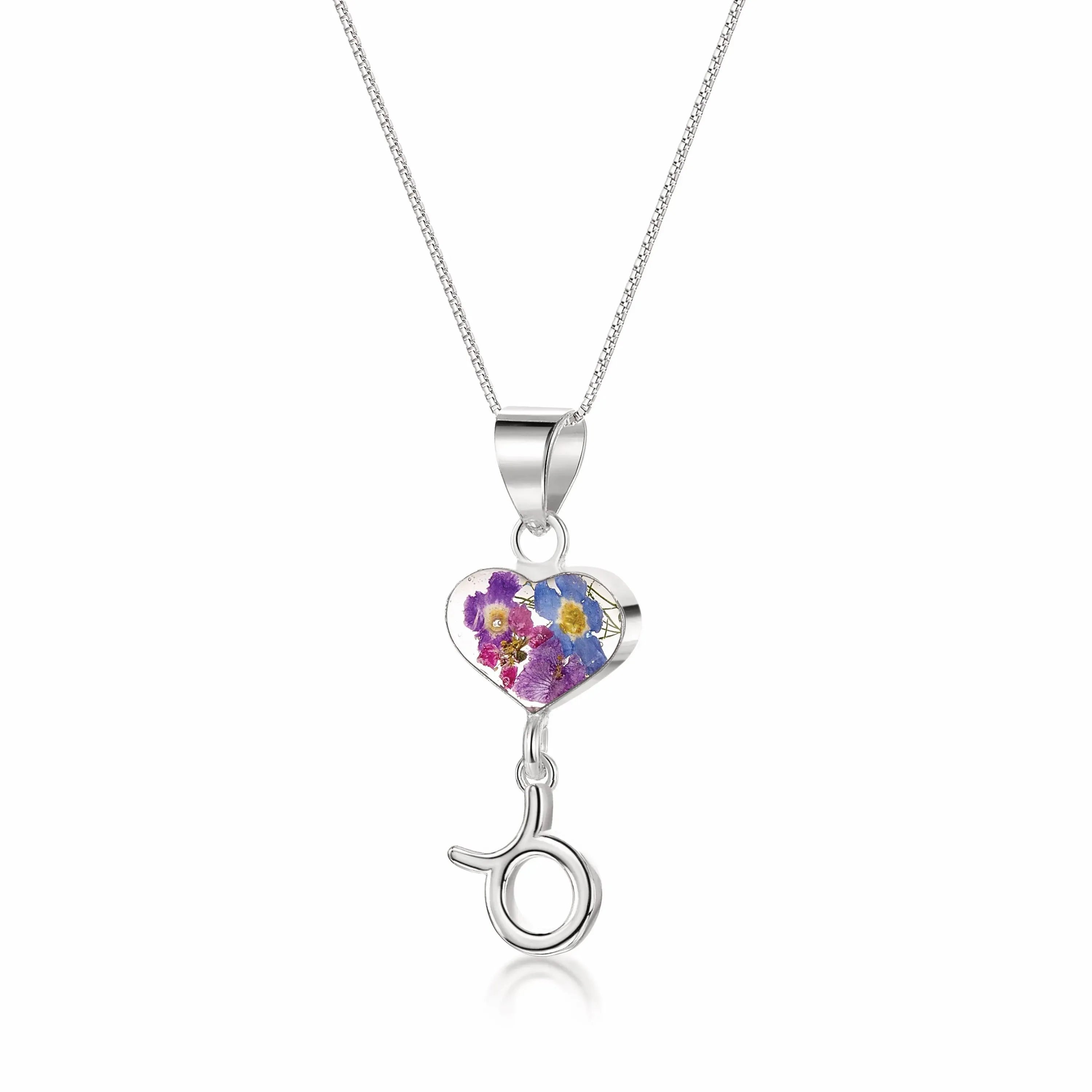 Taurus Necklace - Sterling silver pendant with real flowers & a zodiac charm. More Options...