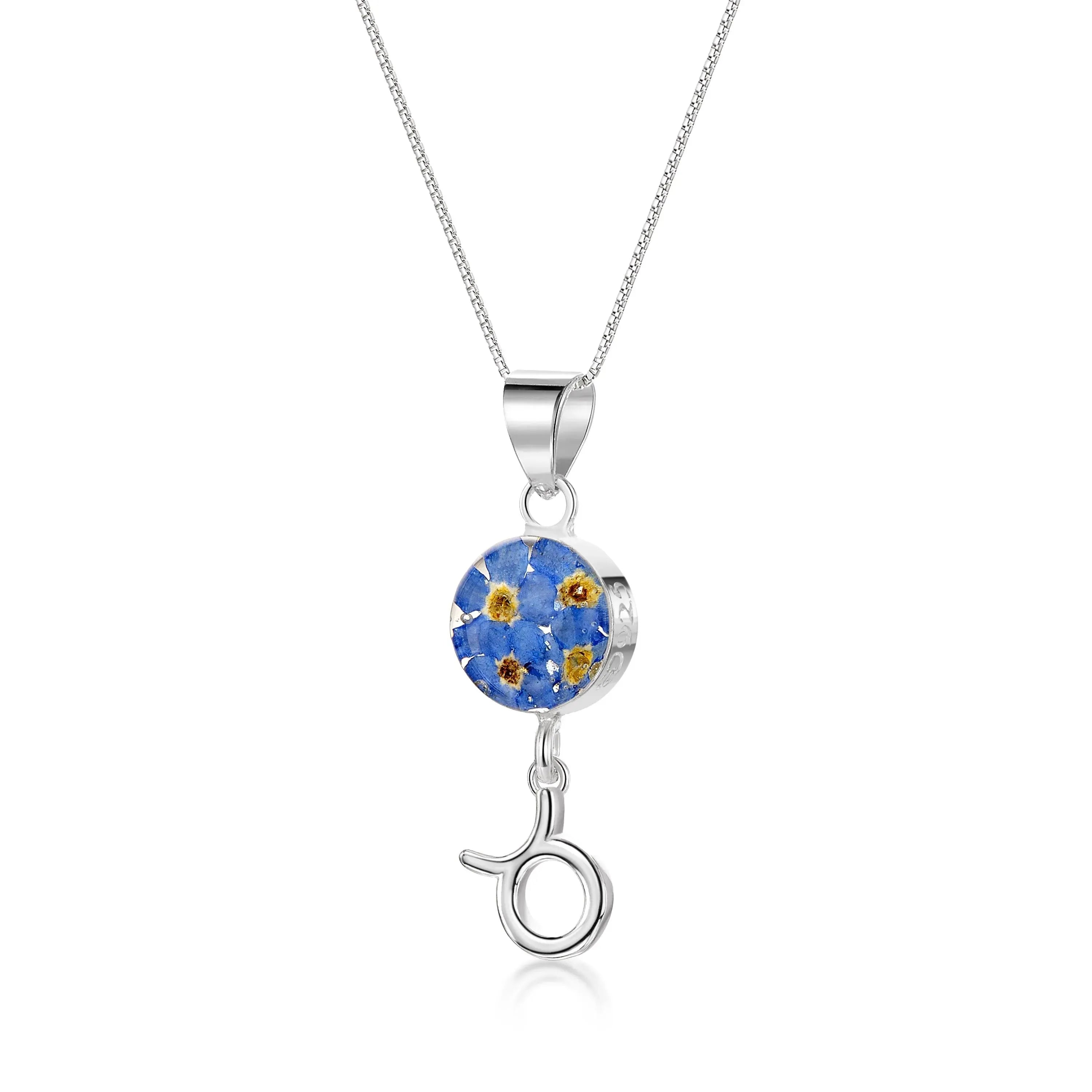 Taurus Necklace - Sterling silver pendant with real flowers & a zodiac charm. More Options...