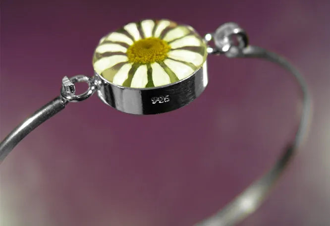 Silver bangle real daisy Shrieking Violet