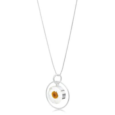 Collier pendentif Marguerite blanche réelle – Pendentif cercle en argent sterling