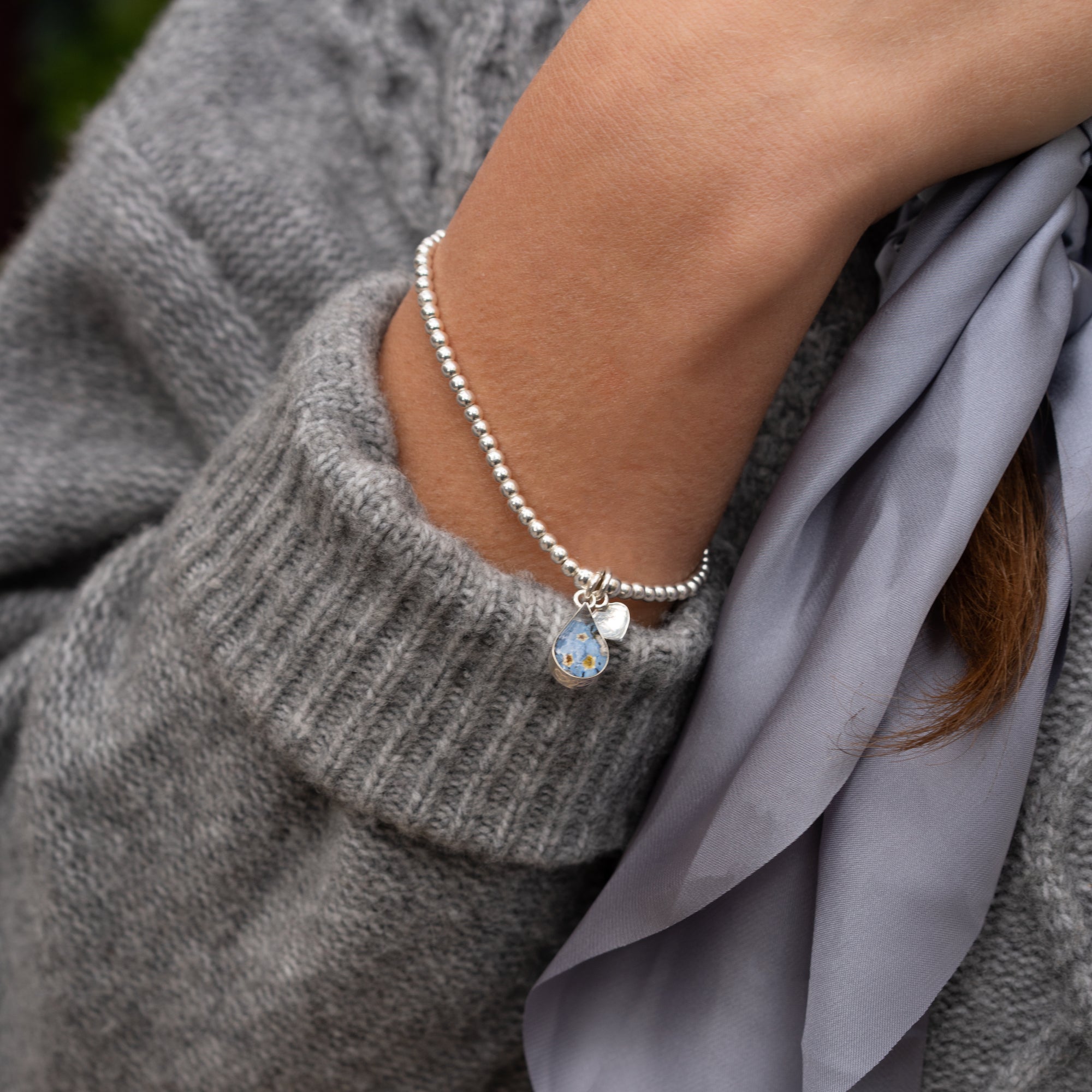 Bracelet extensible en perles d'argent Ne m'oublie pas