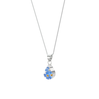 Forget-Me-Not Teardrop Pendant Necklace in Sterling Silver
