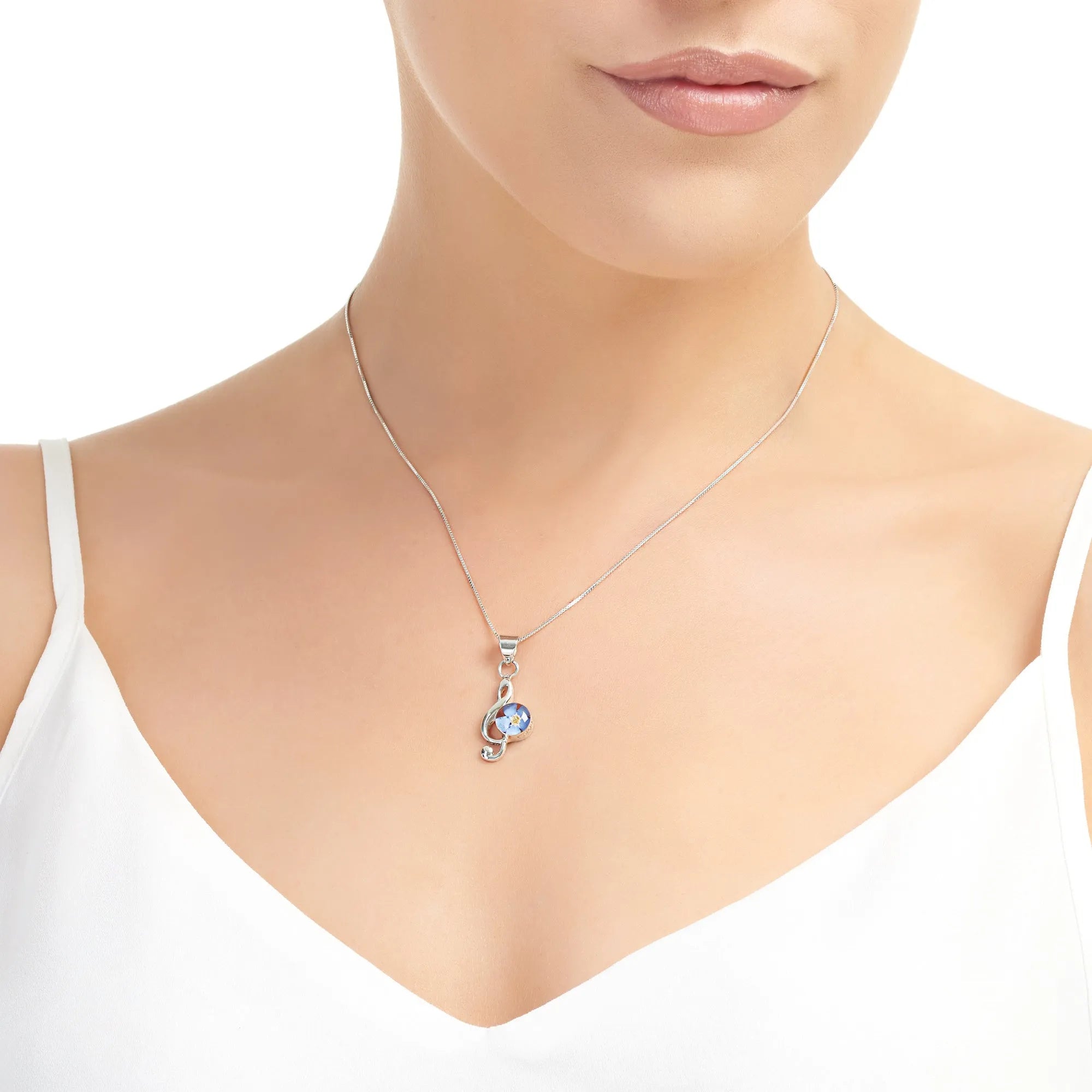 Collier en argent clé de sol Fleur de myosotis | Violette hurlante®