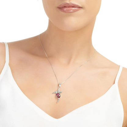 Collier colibri en argent sterling avec de vraies fleurs de bruyère