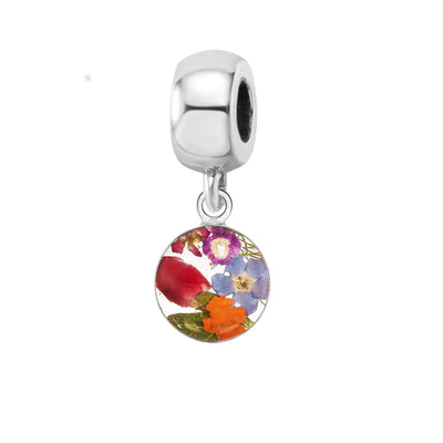 Pendentif artisanal en vraie fleur | Argent sterling | Convient à la plupart des bracelets à breloques populaires