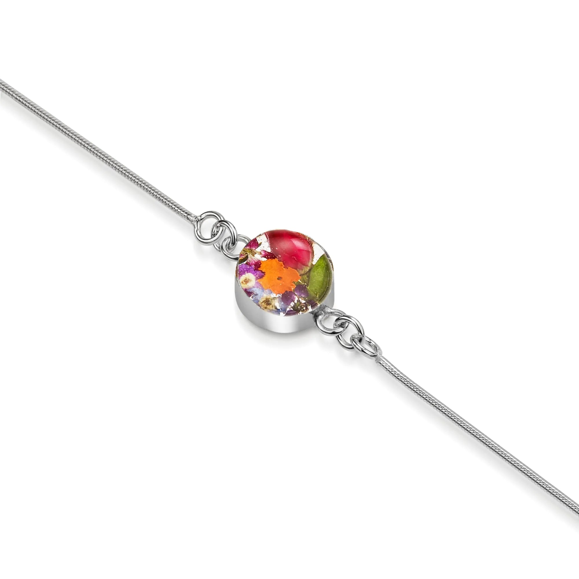 Bracelet chaîne serpent en argent sterling avec de vraies fleurs – Bijoux botaniques faits main