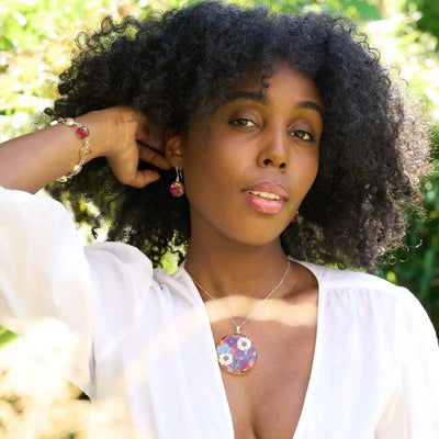 Boucles d'oreilles en argent - Fleurs mélangées - Pleine lune (rond)