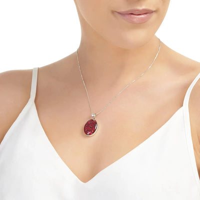 Collier coquelicot par Shrieking Violet® pendentif ovale en argent sterling fait main avec de vraies fleurs
