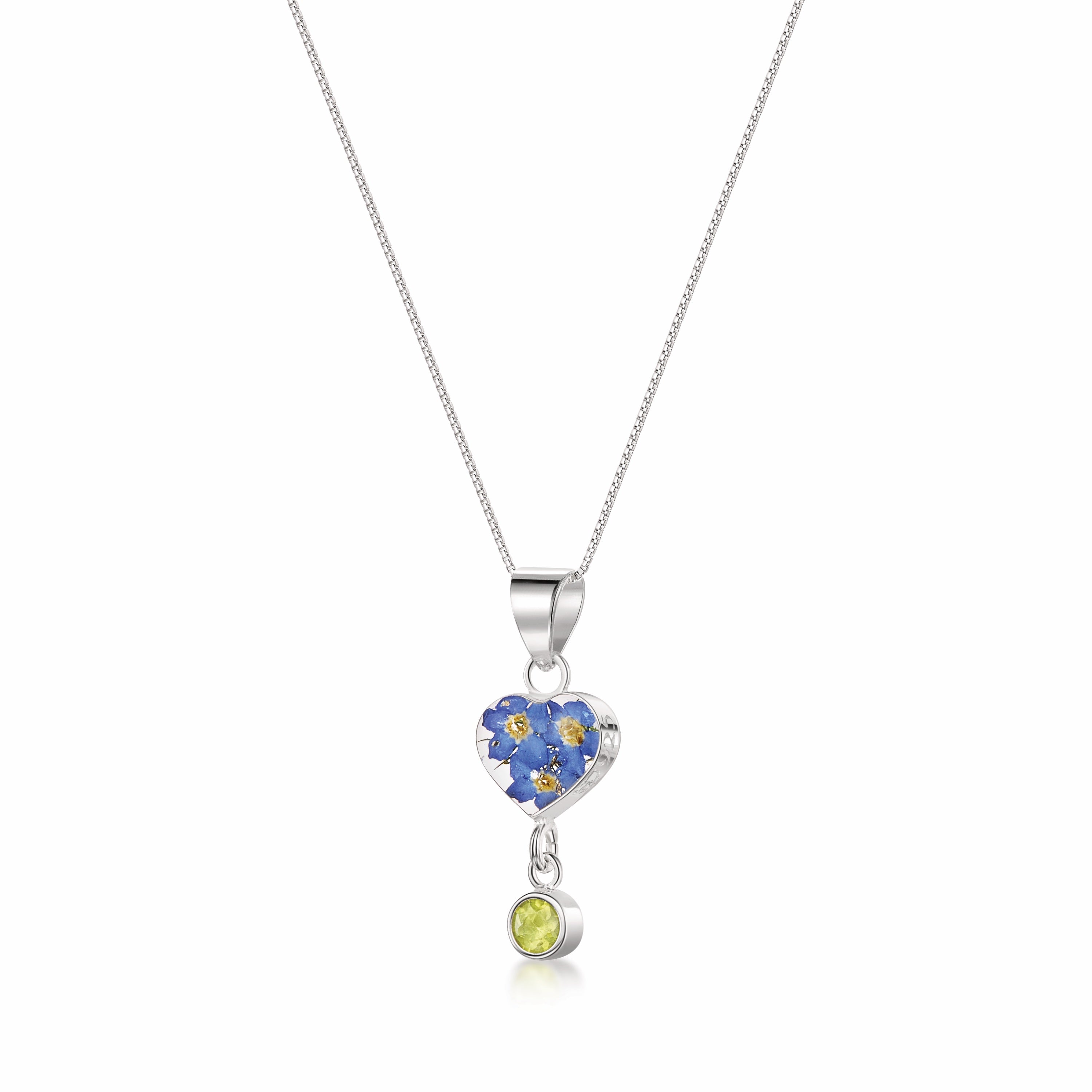 Collier pendentif avec vraie fleur et breloque pierre de naissance