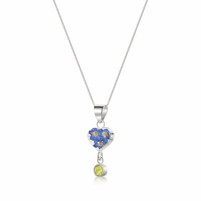 Collier pendentif avec vraie fleur et breloque pierre de naissance