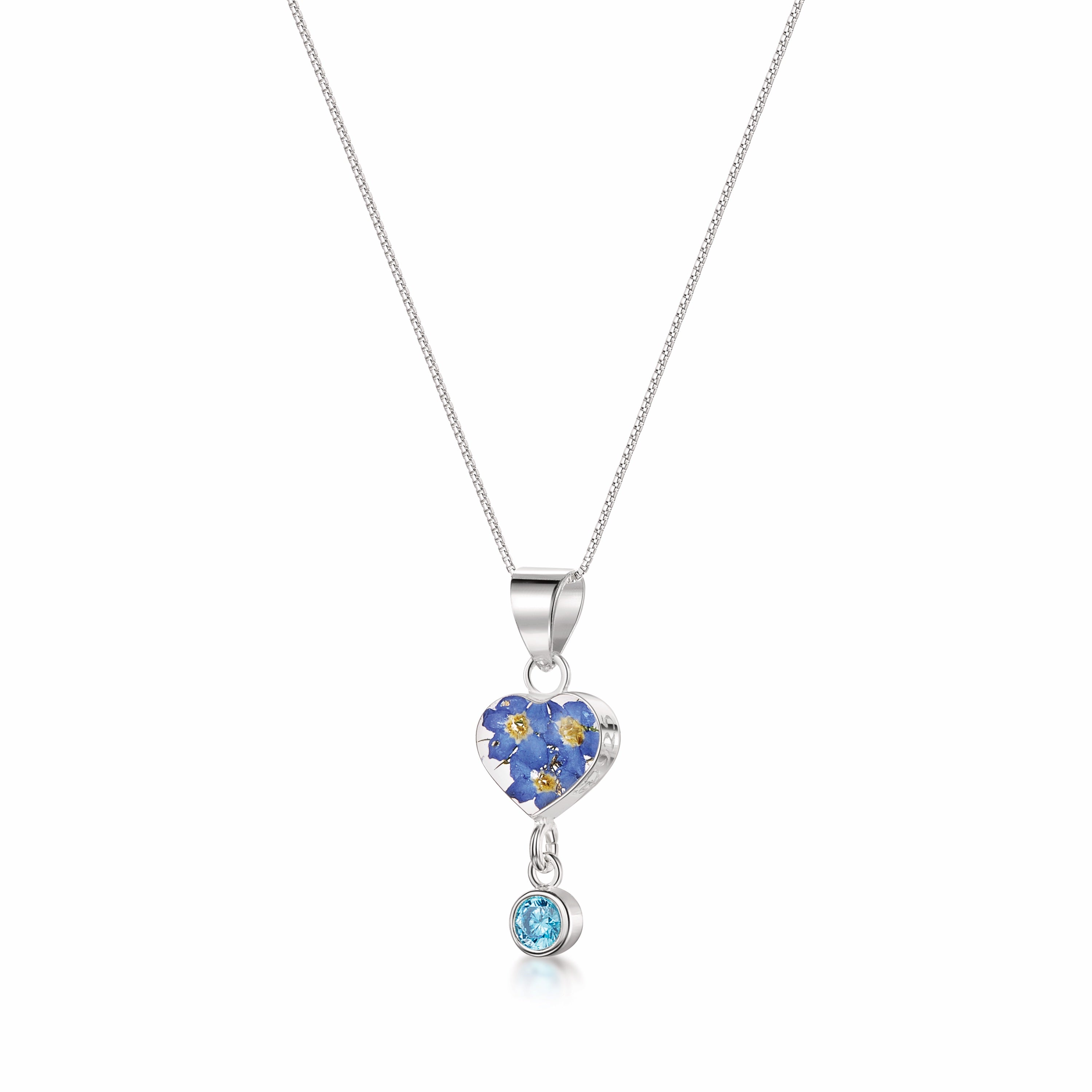 Collier pendentif avec vraie fleur et breloque pierre de naissance