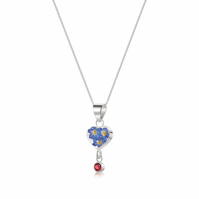 Collier pendentif avec vraie fleur et breloque pierre de naissance