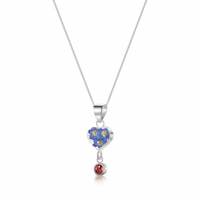 Collier pendentif avec vraie fleur et breloque pierre de naissance