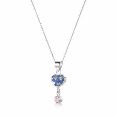 Collier pendentif avec vraie fleur et breloque pierre de naissance