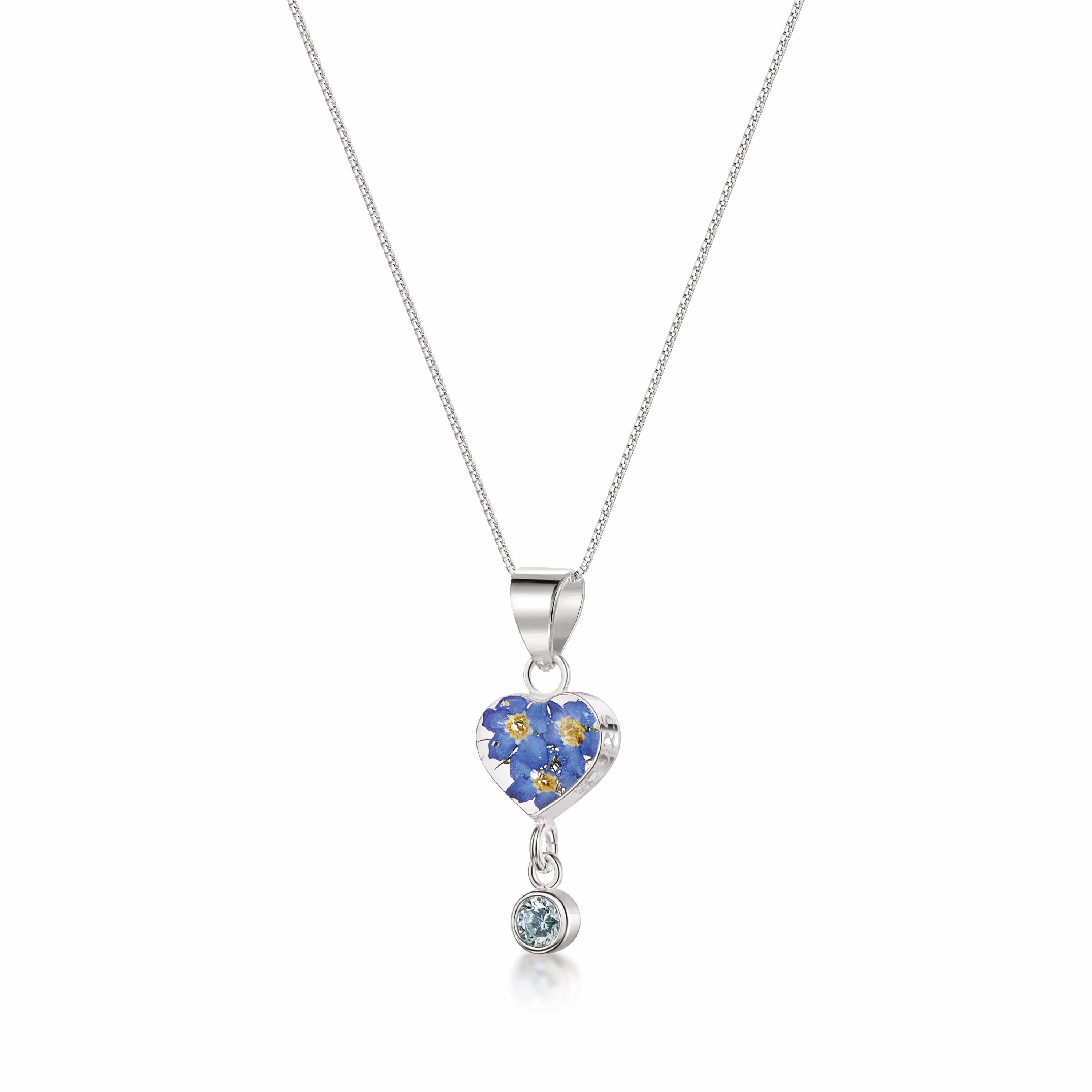 Collier pendentif avec vraie fleur et breloque pierre de naissance