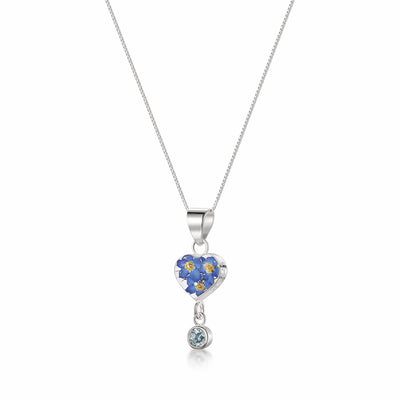 Collier pendentif avec vraie fleur et breloque pierre de naissance