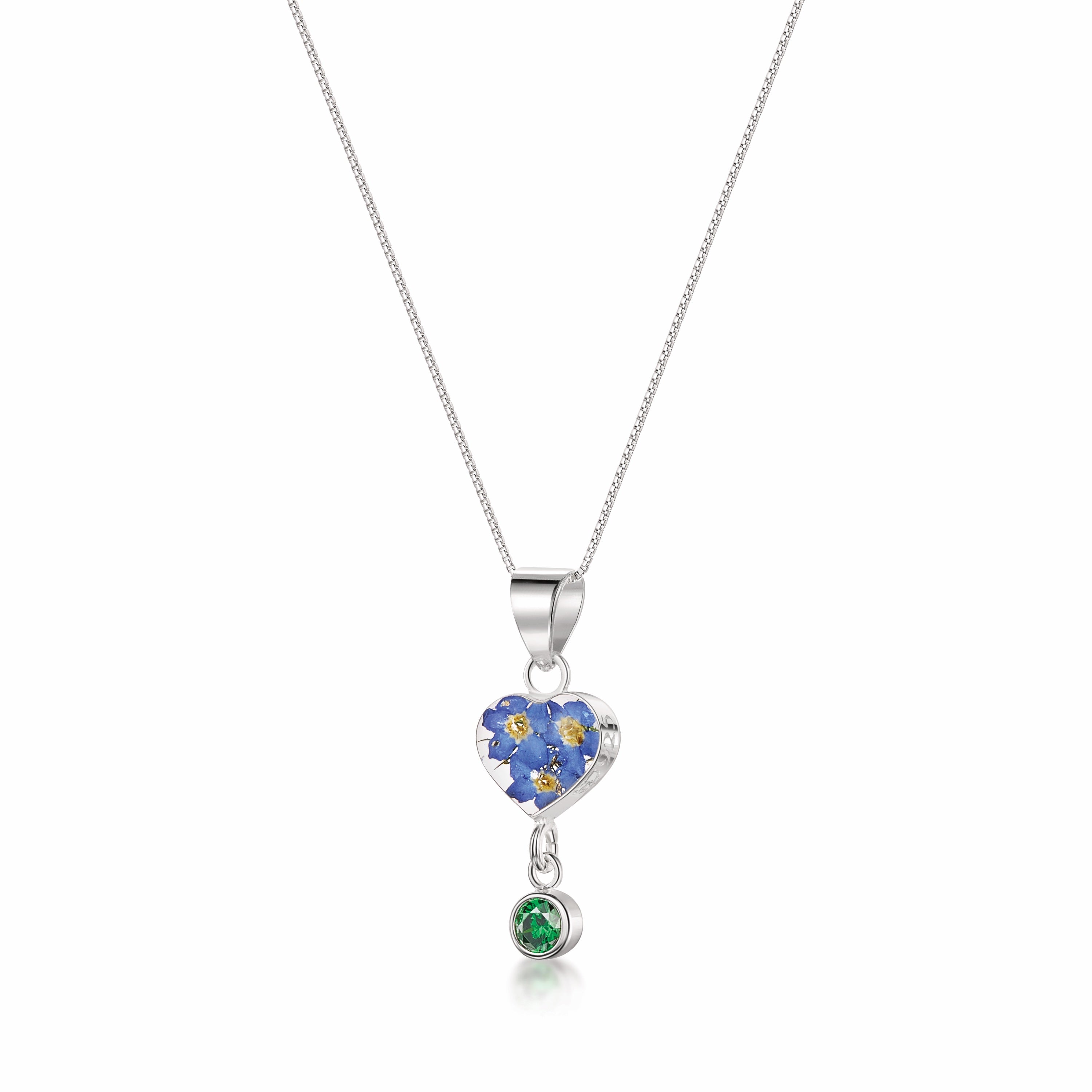 Collier pendentif avec vraie fleur et breloque pierre de naissance