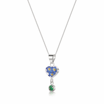 Collier pendentif avec vraie fleur et breloque pierre de naissance