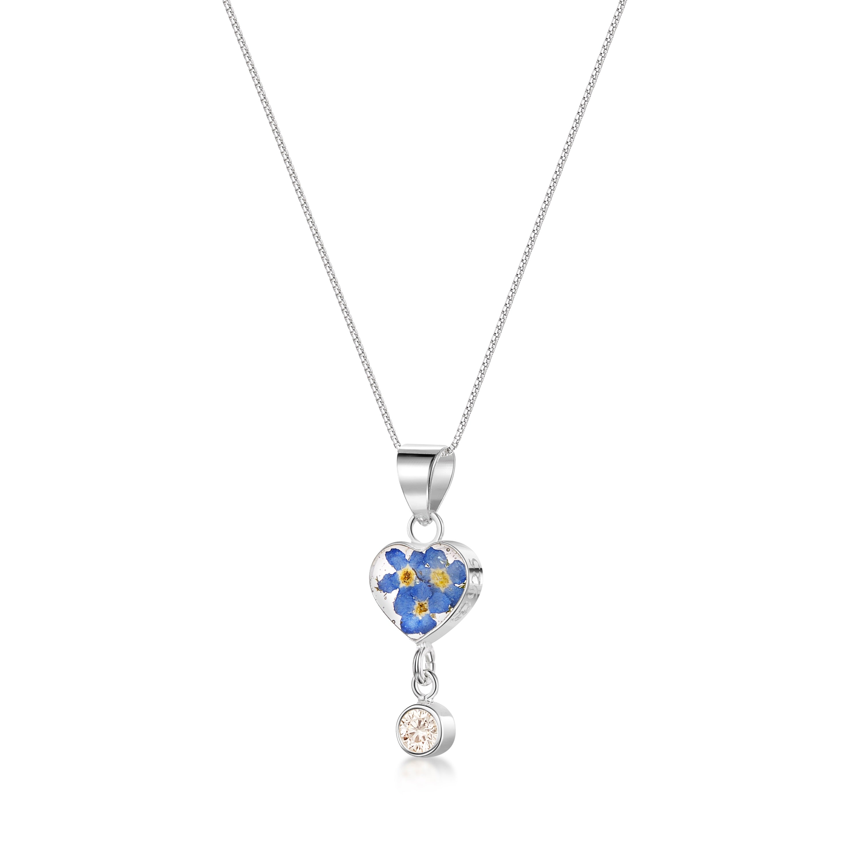 Collier pendentif avec vraie fleur et breloque pierre de naissance