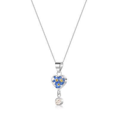 Collier pendentif avec vraie fleur et breloque pierre de naissance