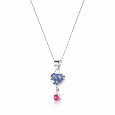 Collier pendentif avec vraie fleur et breloque pierre de naissance