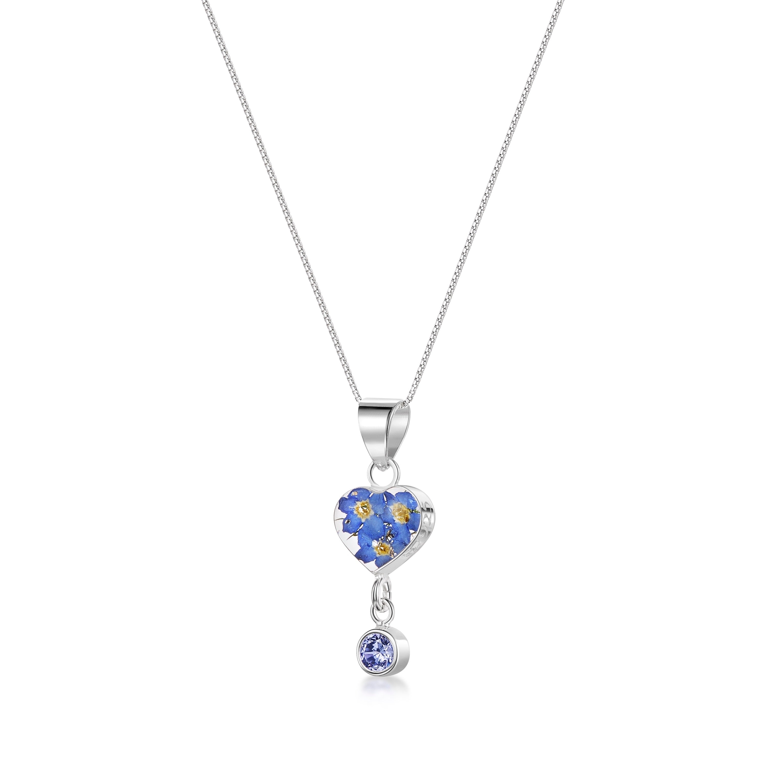 Collier pendentif avec vraie fleur et breloque pierre de naissance