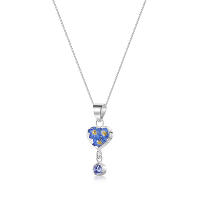 Collier pendentif avec vraie fleur et breloque pierre de naissance