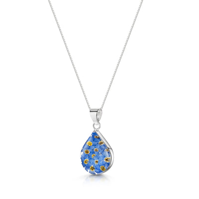 Collier pendentif en argent - Myosotis - Goutte moyenne