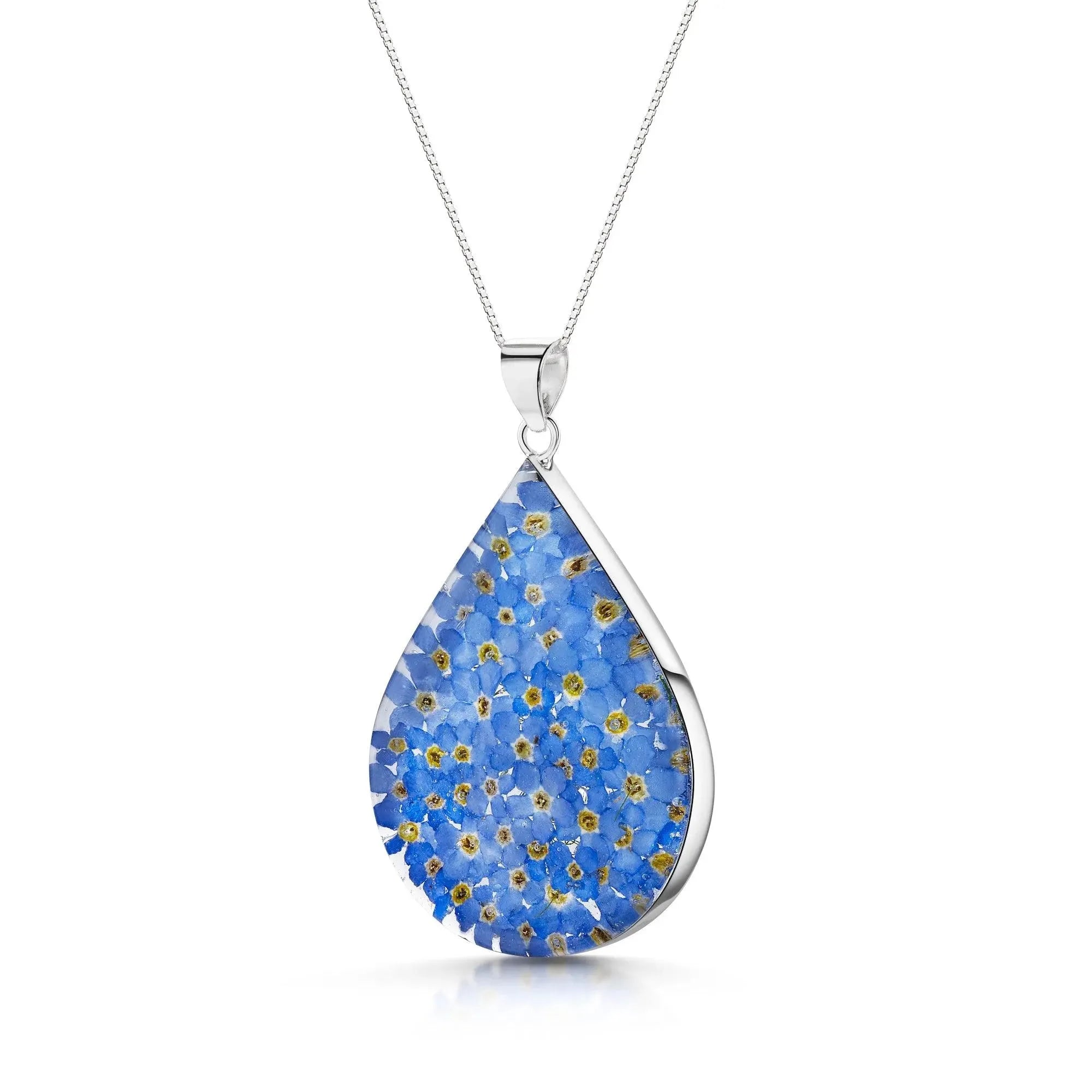 Pendentif en argent - Myosotis - Goutte d'eau grande