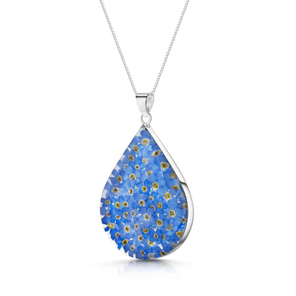 Pendentif en argent - Myosotis - Goutte d'eau grande