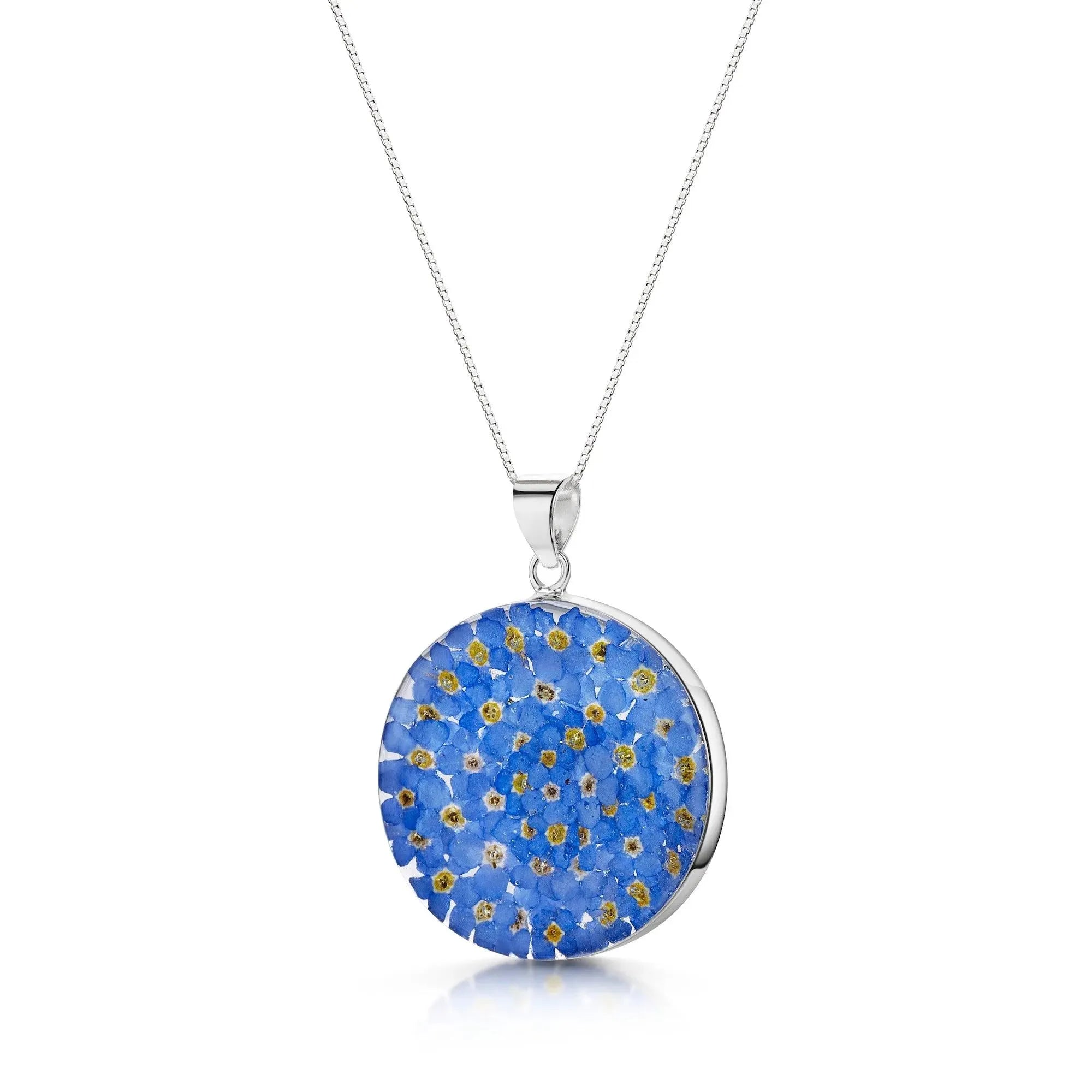Pendentif en argent - Myosotis - Grand rond